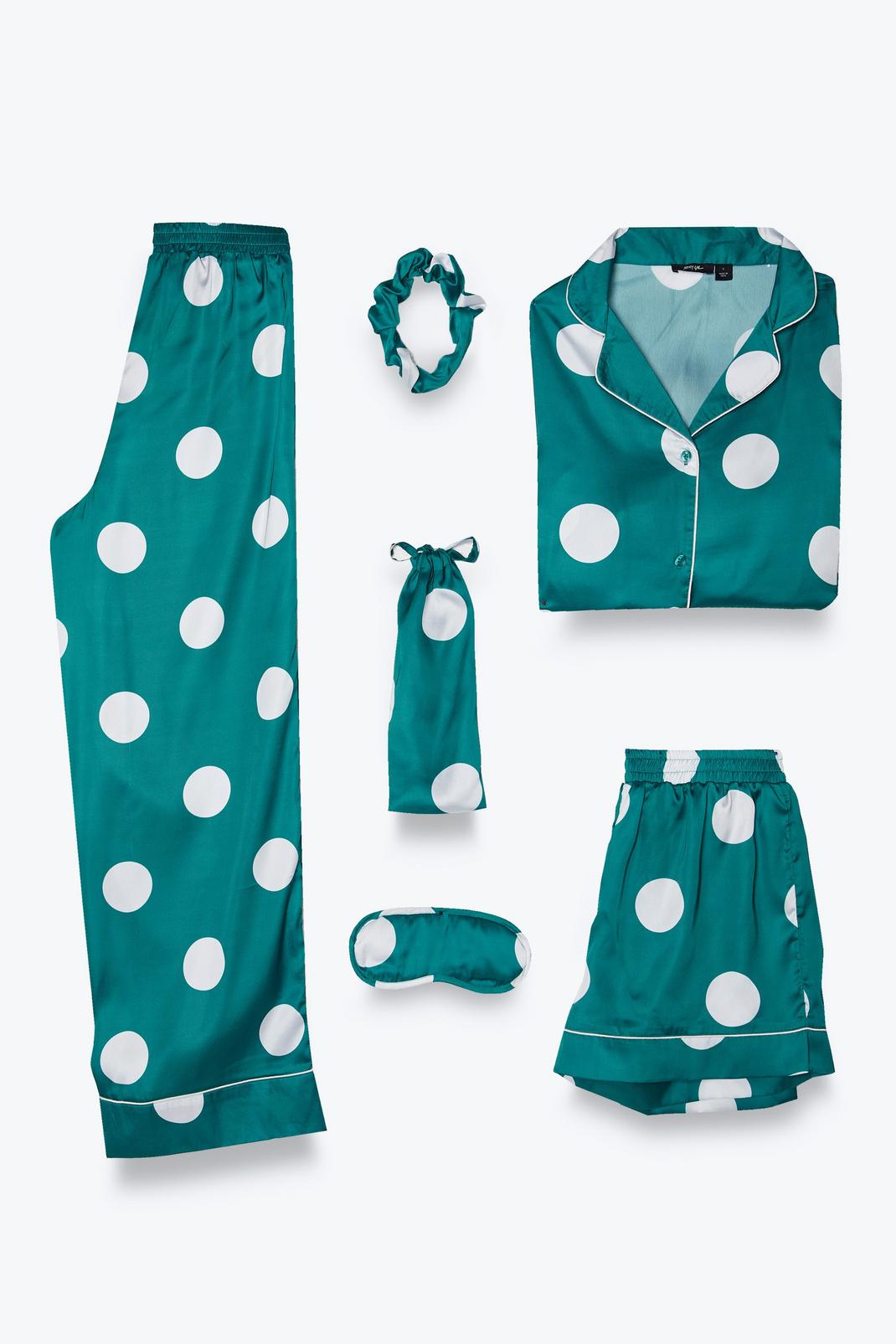 Emerald Satin 6pc Polka Dot Pajama Set image number 1