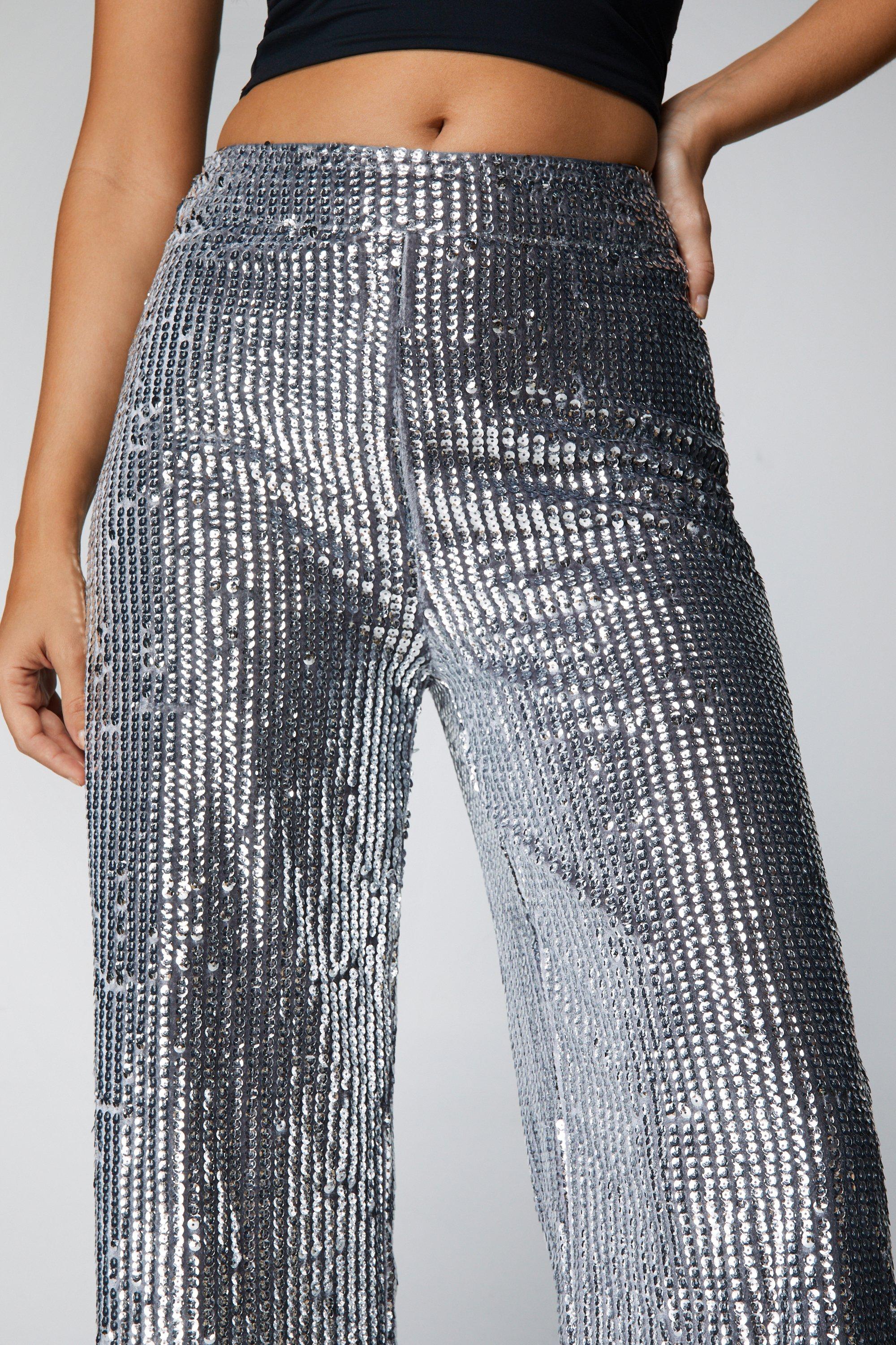 Petite Metallic Sequin Wide Leg Pants