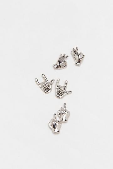 Middle Finger 3pc Earring Pack silver