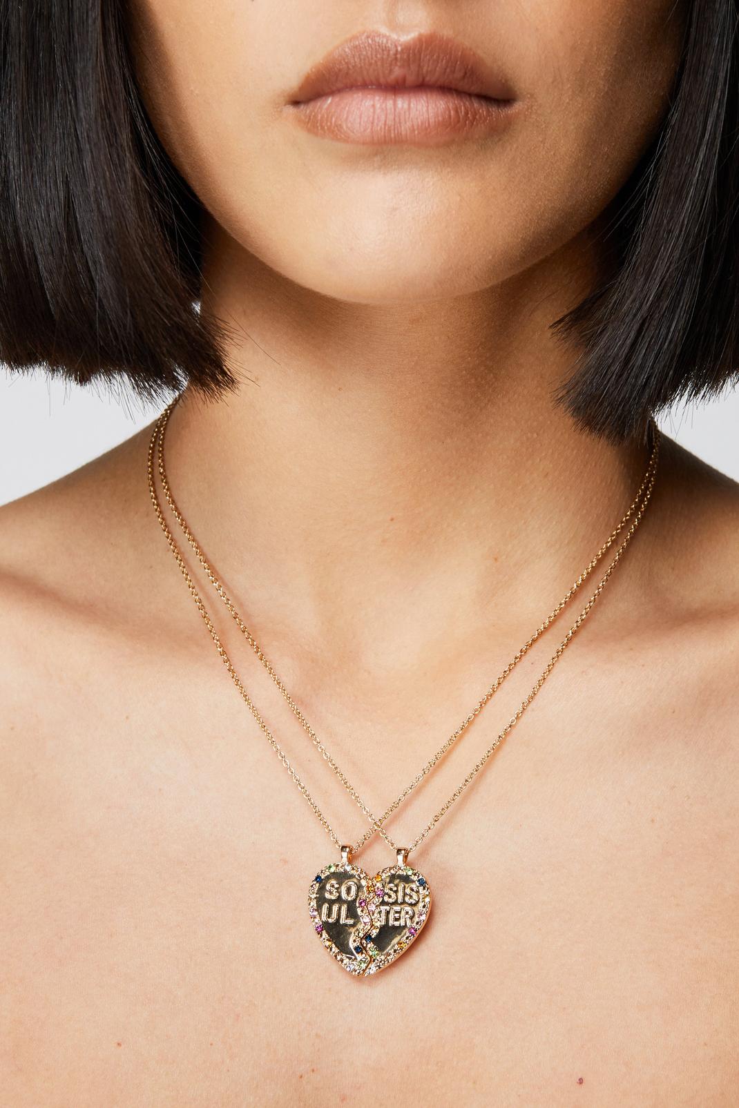 Gold Embellished Heart Friendship Charm Necklace image number 1