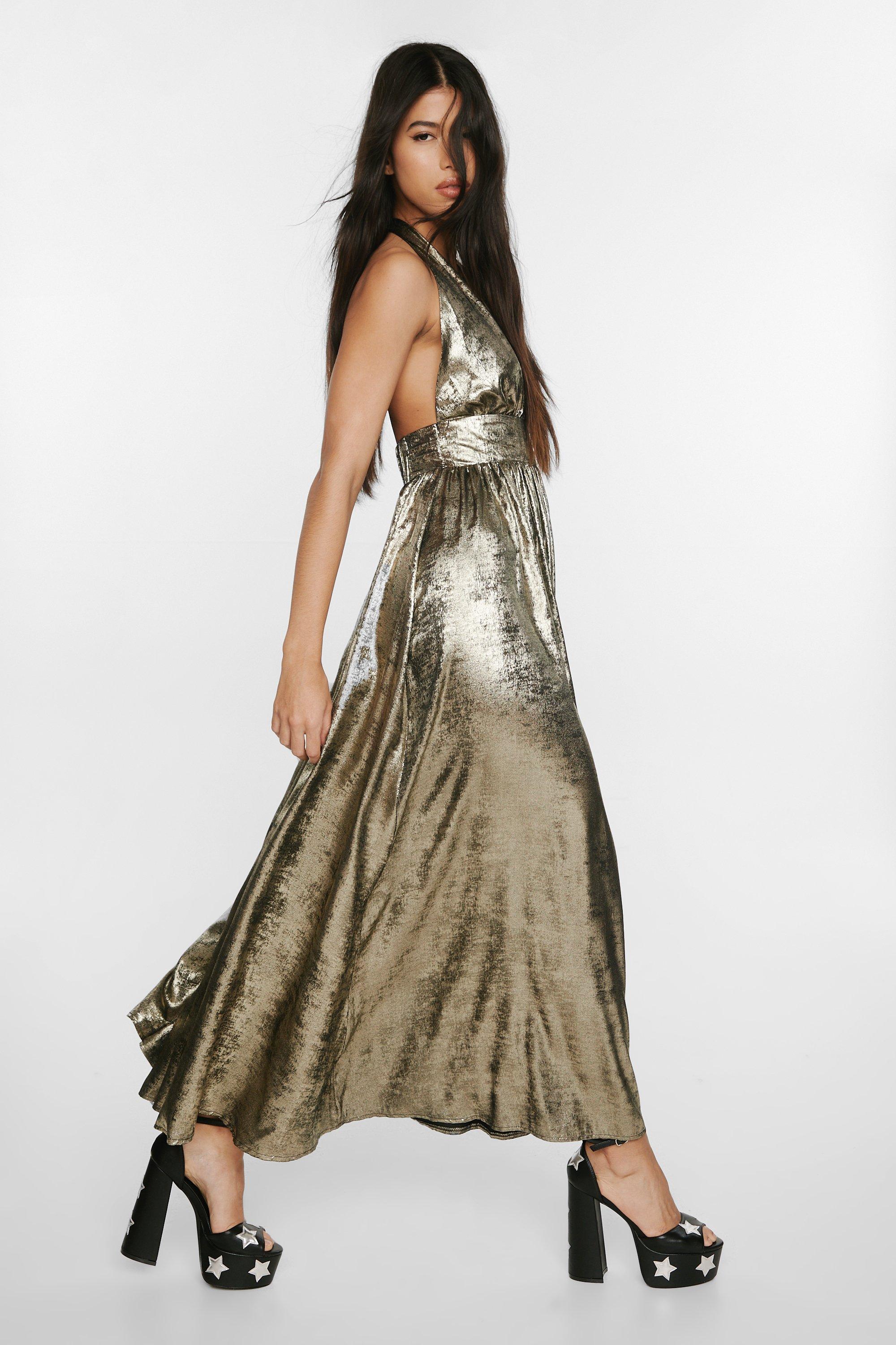 Metallic 2025 plunge dress