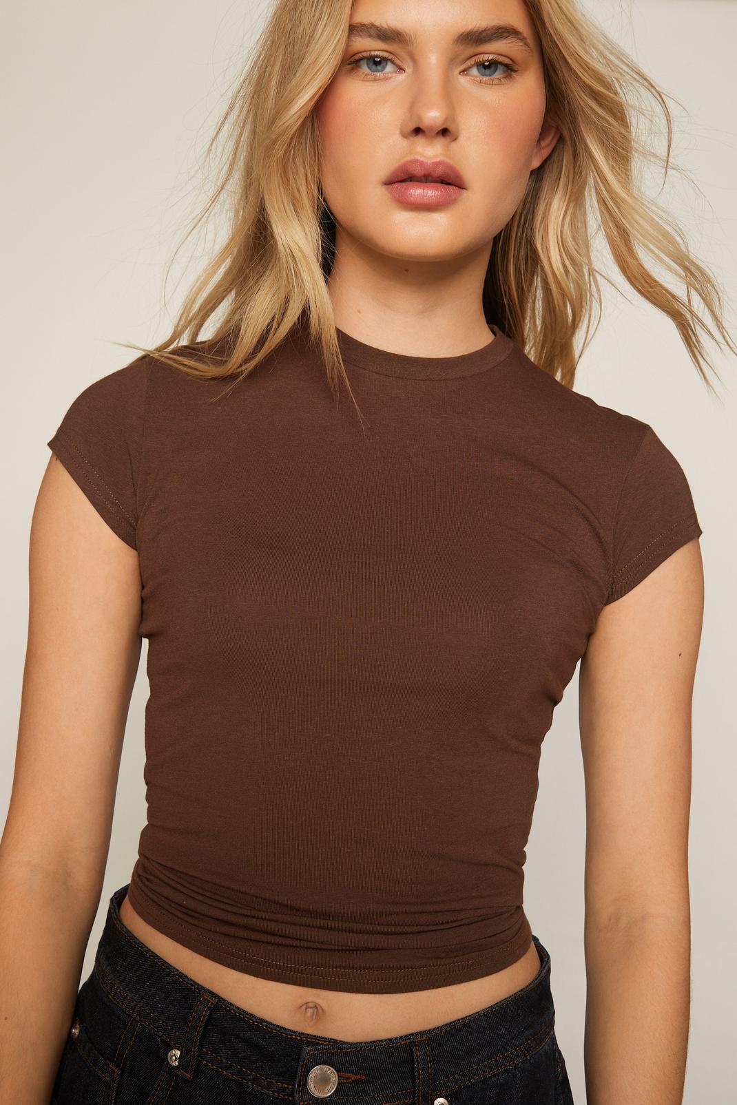 Chocolate Short Sleeve High Neck T-Shirt image number 1