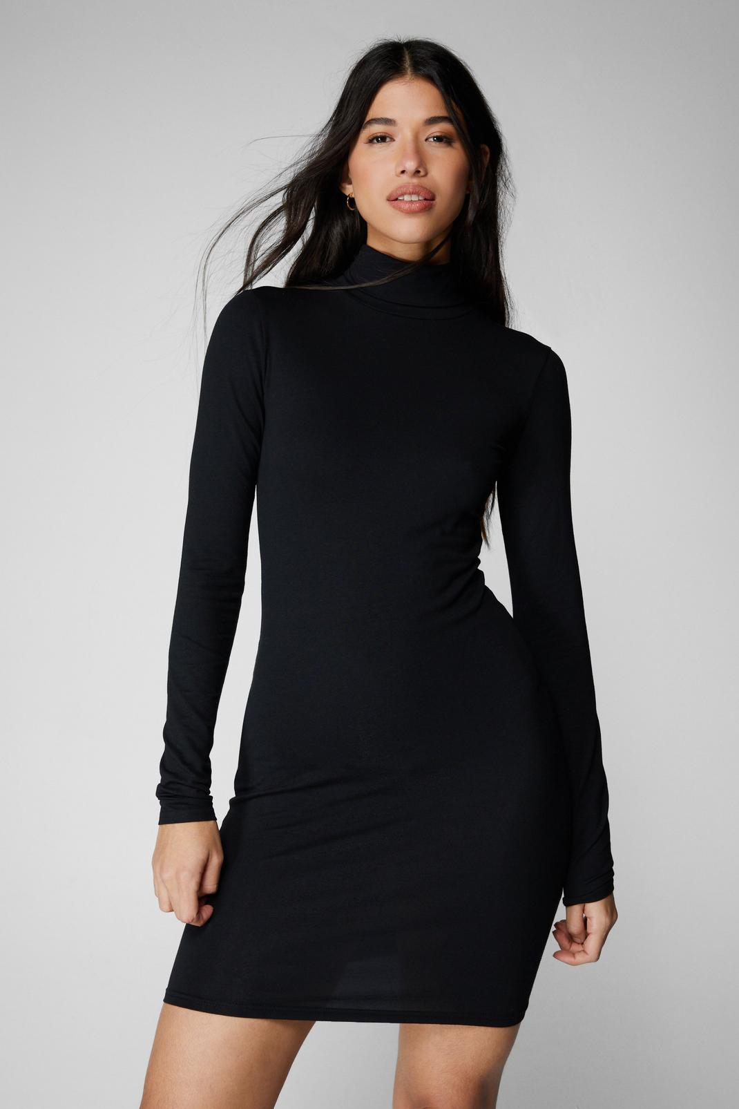 Black Premium Super Soft Roll Neck Mini Dress image number 1