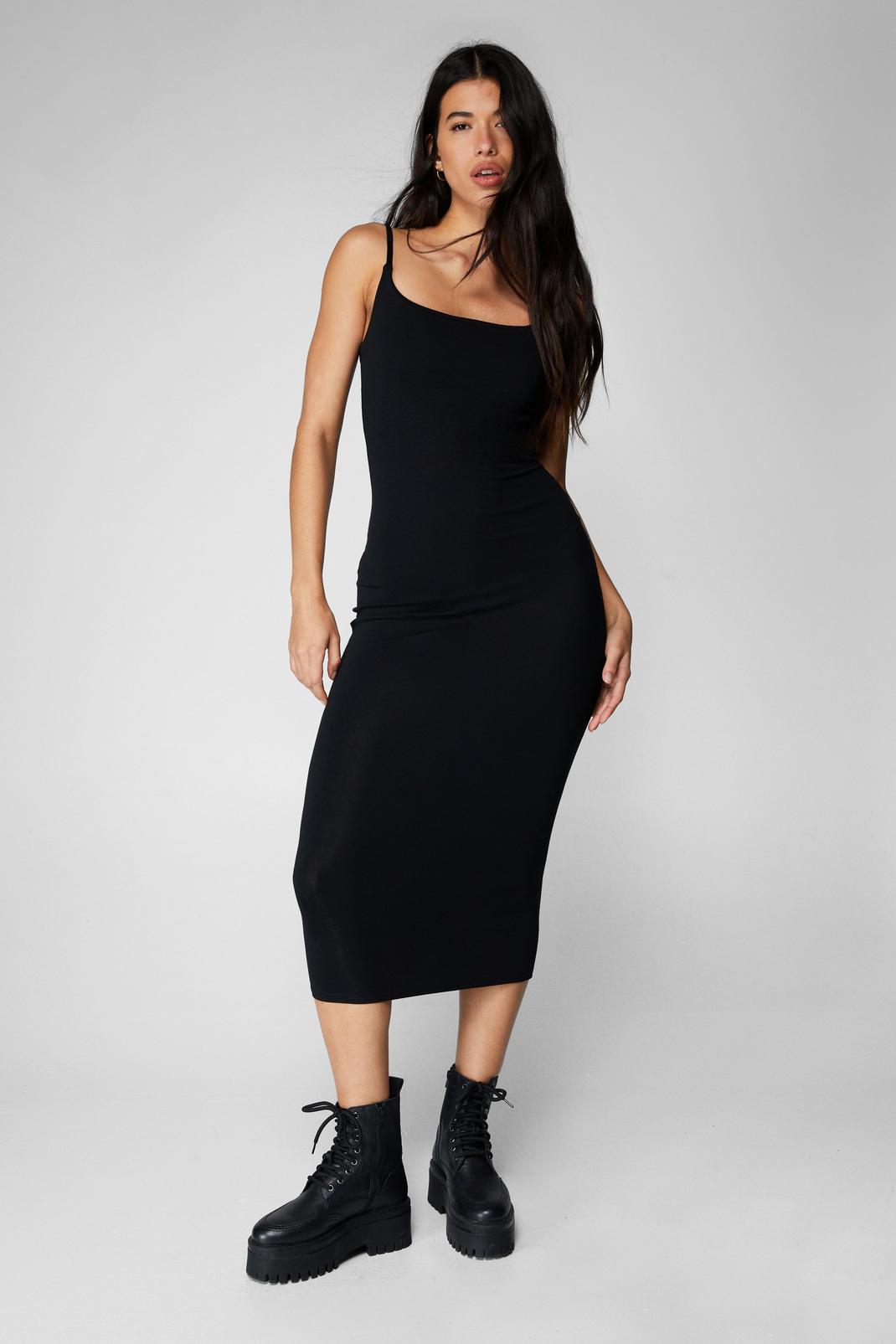 Black Premium Super Soft Strappy Midaxi Dress image number 1
