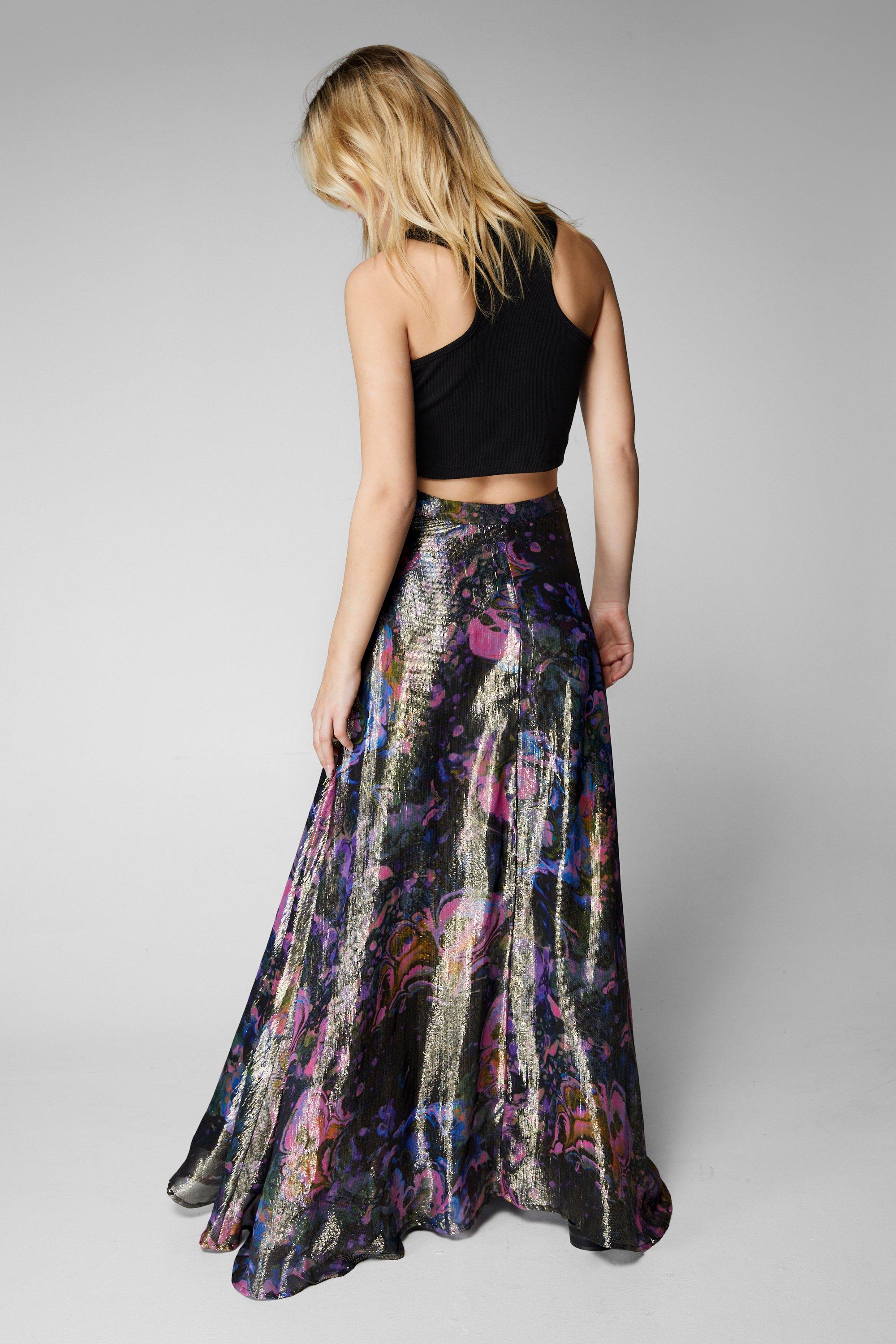 Marble Print Mesh Crop Top Purple Festival Outfit –