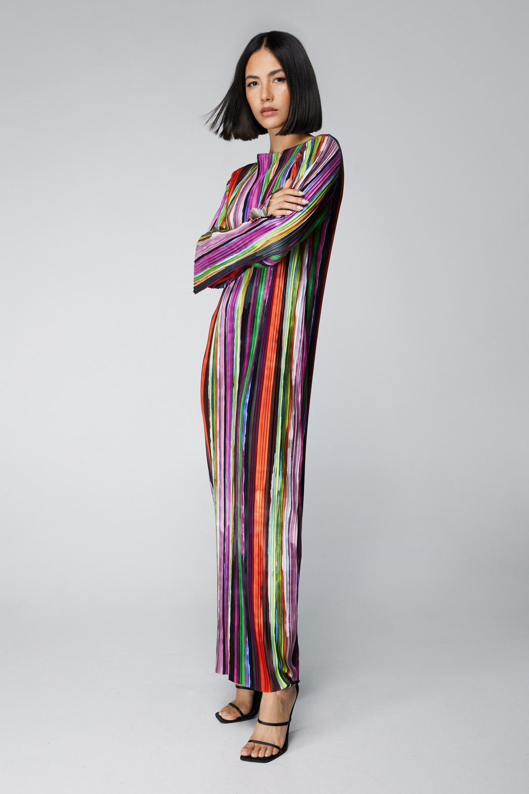 Robe mi-longue plissée imprimée, Stripe image number 1