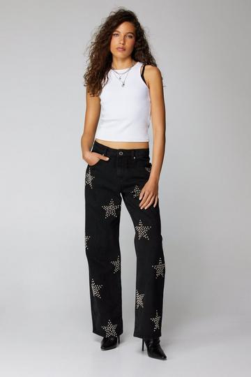 Star Studded Straight Leg Jeans washed black