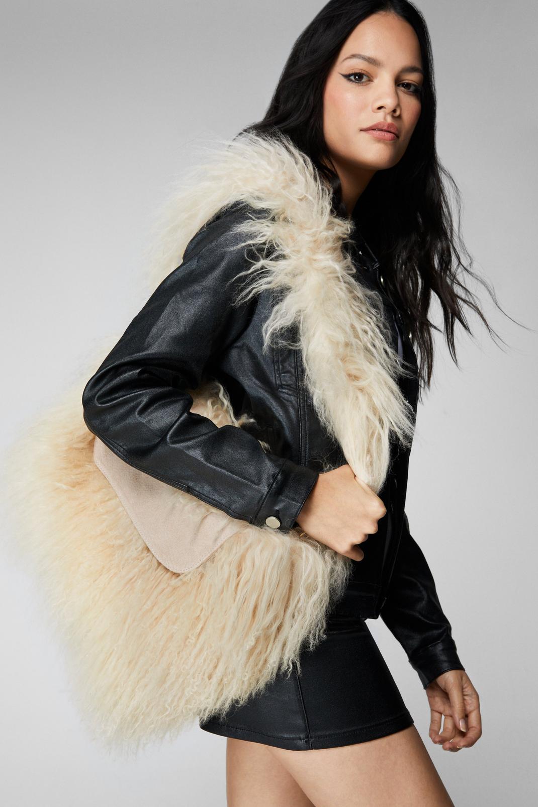 Stone Real Mongolian Fur & Suede Bag image number 1