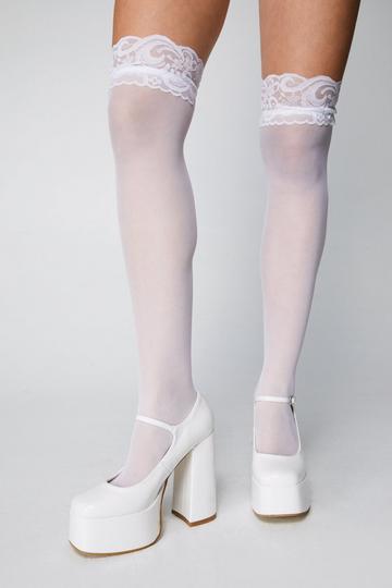 Lace Trim Over the Knee Semi Sheer Stockings white