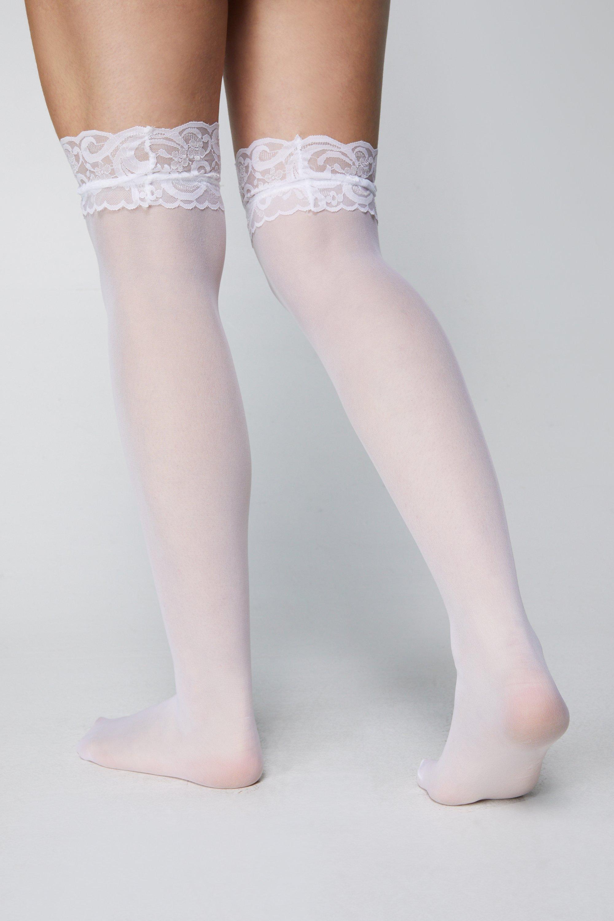 Lace Trim Over the Knee Semi Sheer Stockings