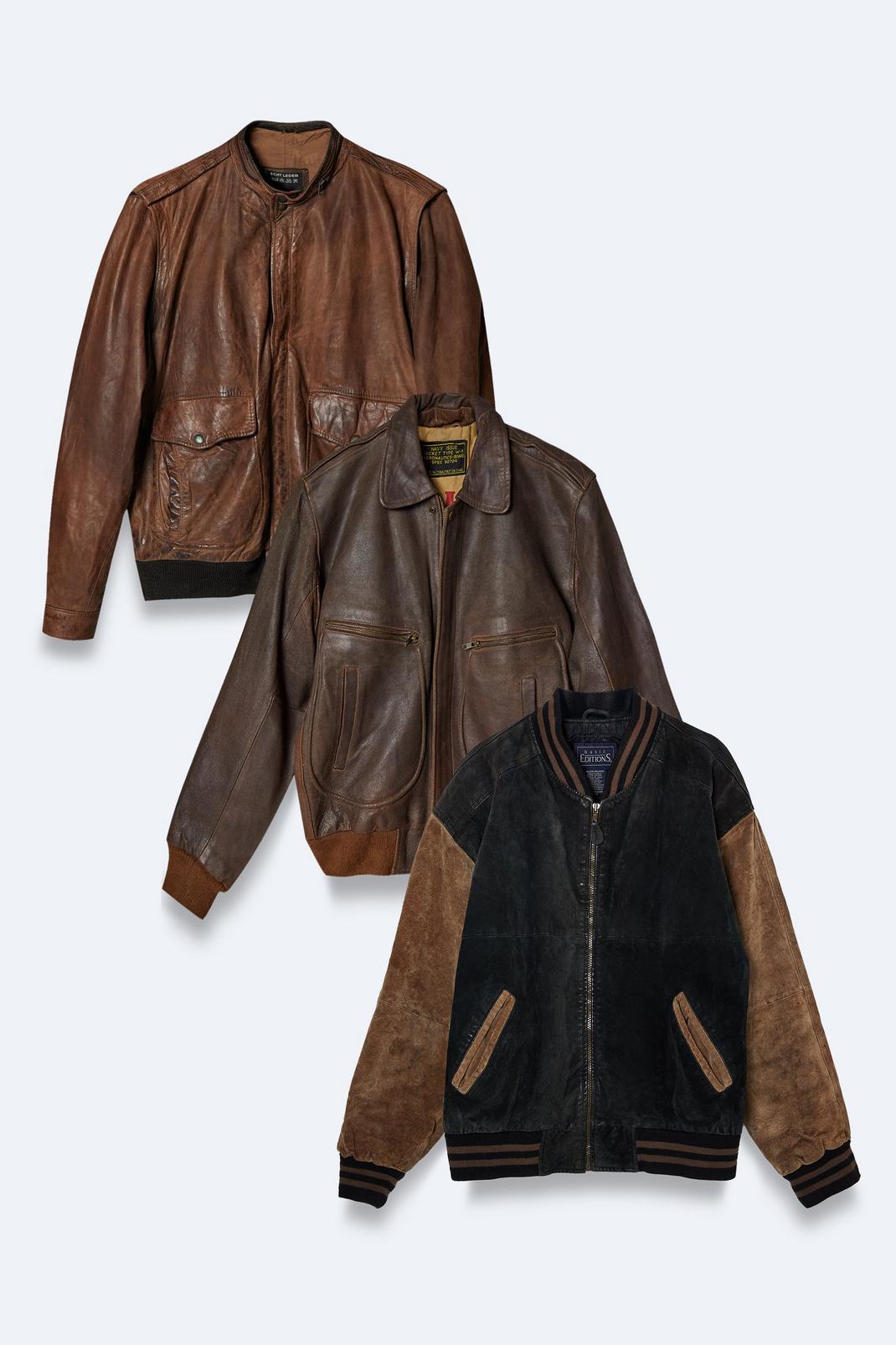 Brown Vintage Real Leather Bomber Jacket image number 1