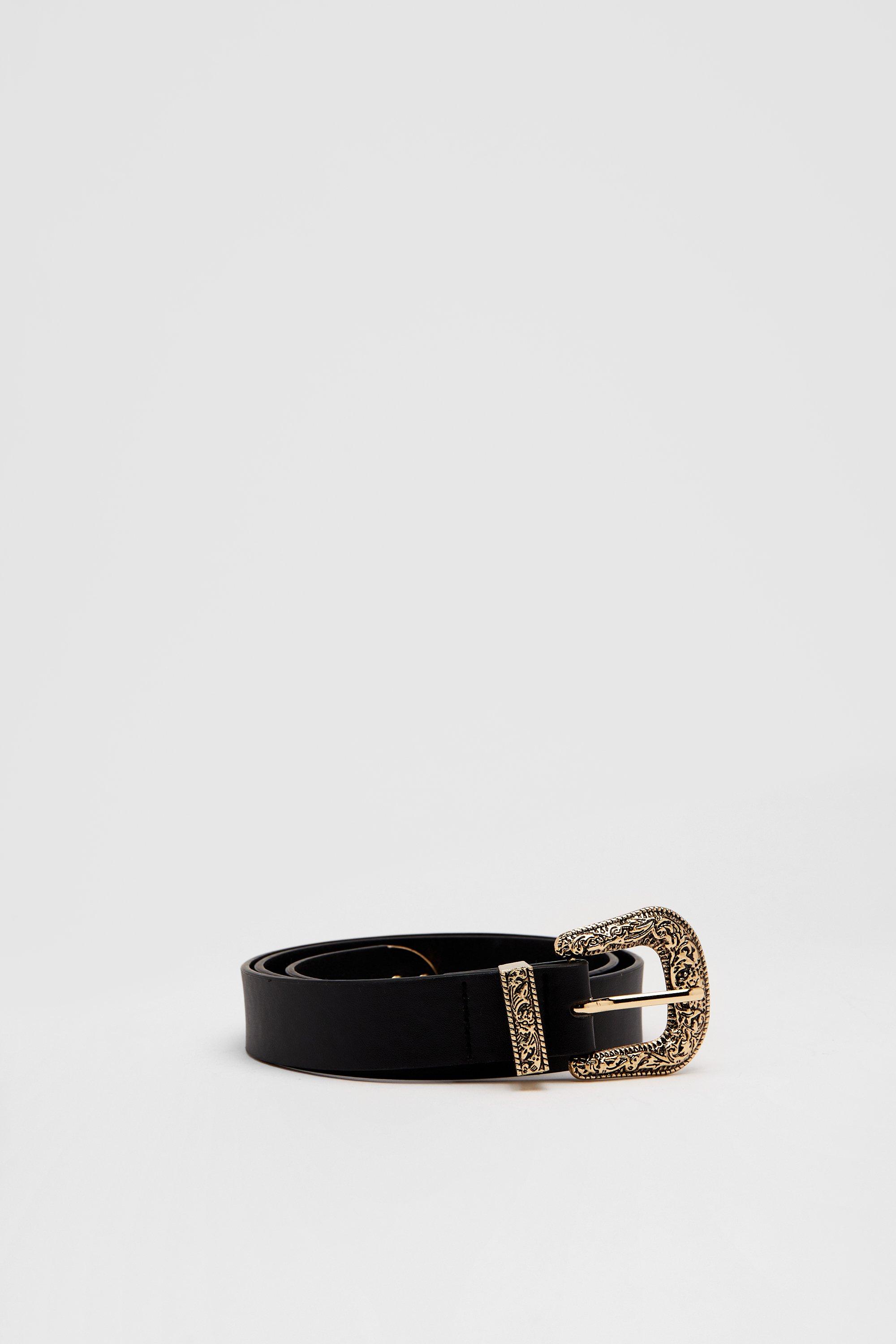 Triple Buckle Western Belt - Black and Gold