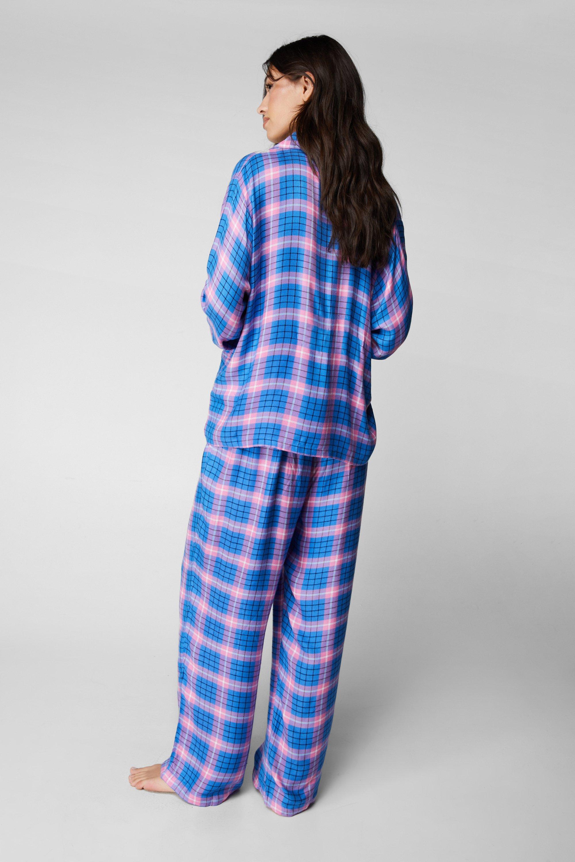 Blue and white plaid pajama online pants