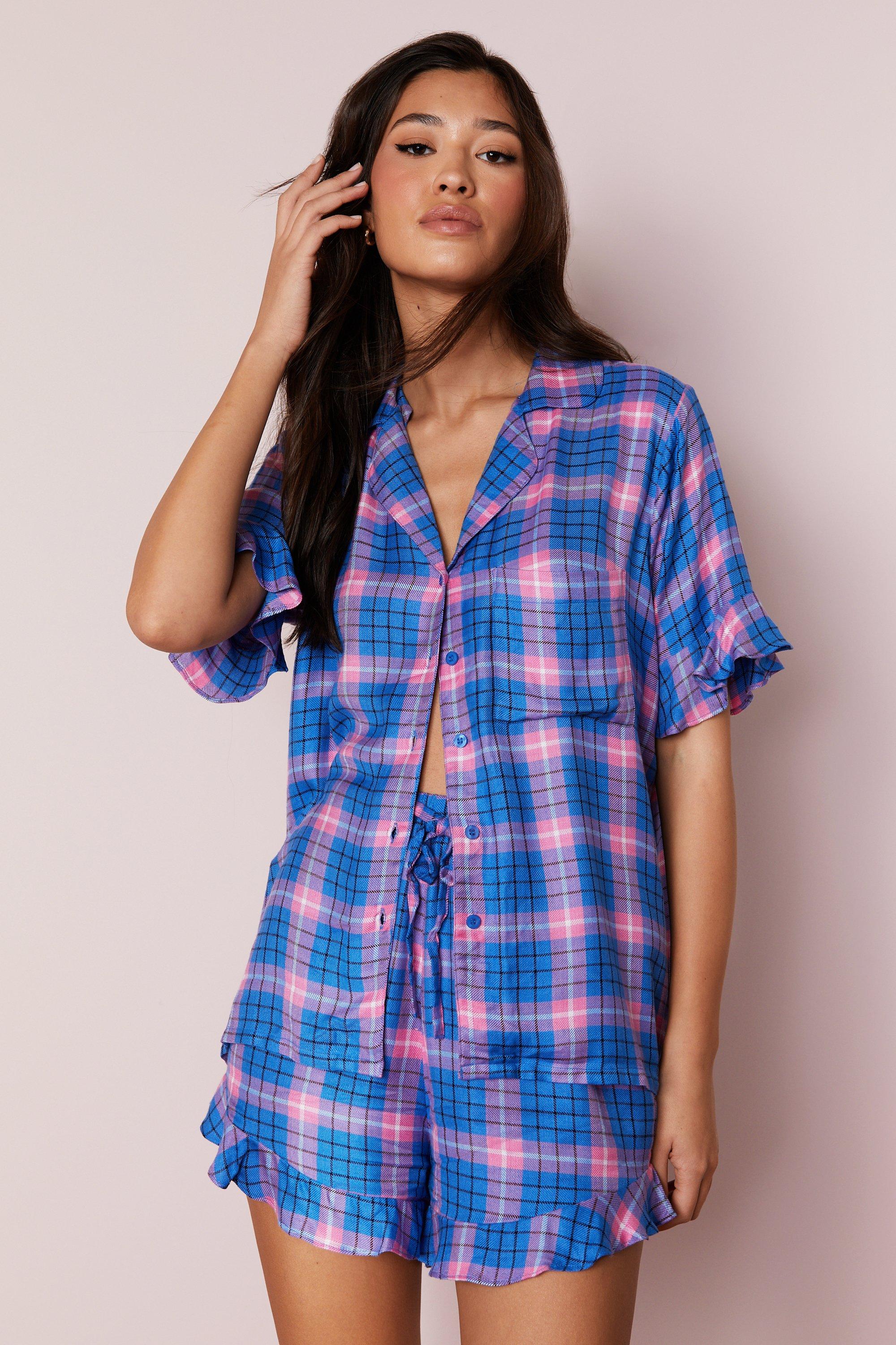 Soft Plaid Ruffle Pajama Shorts Set Nasty Gal