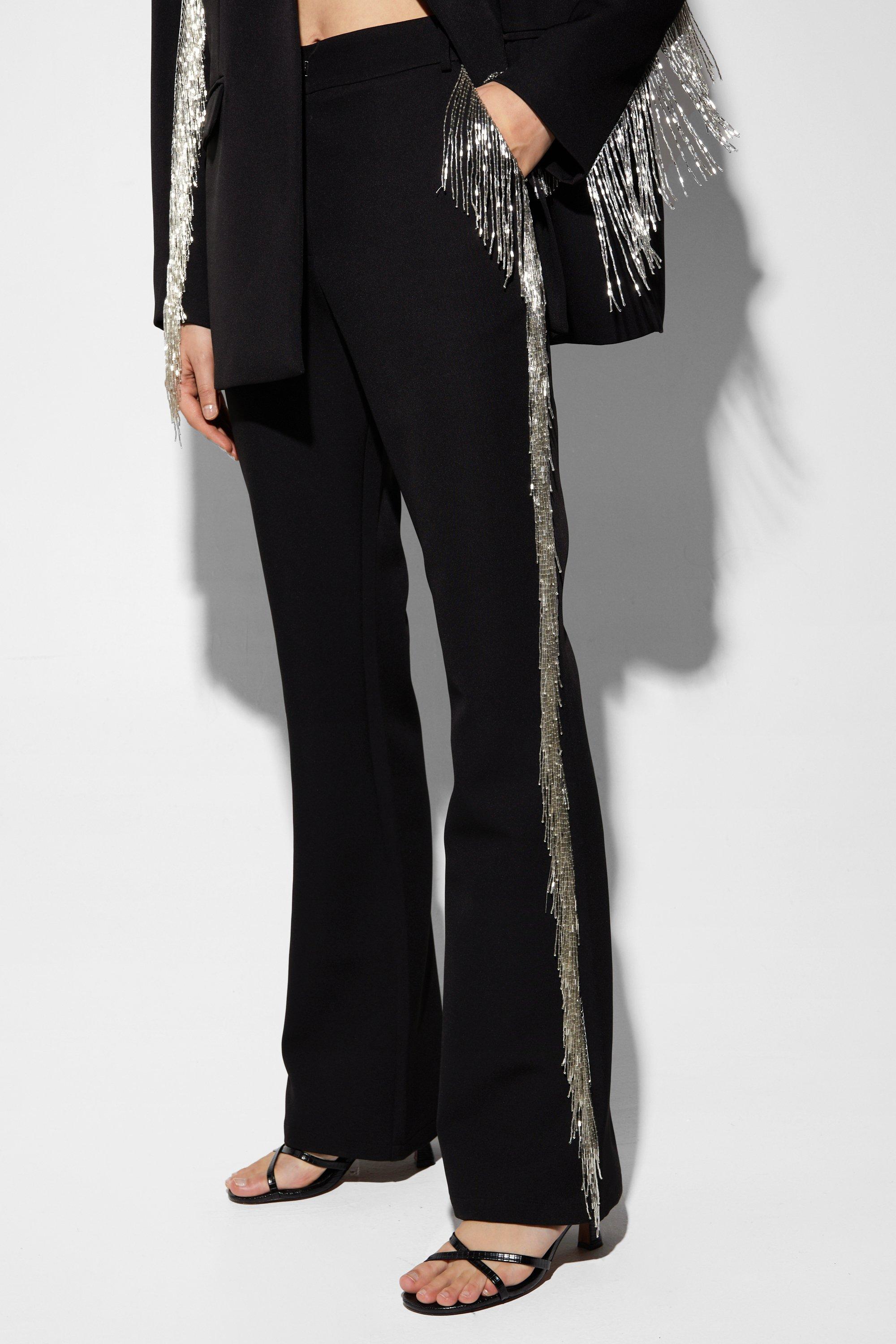 Premium Beaded Fringe Flare Pants