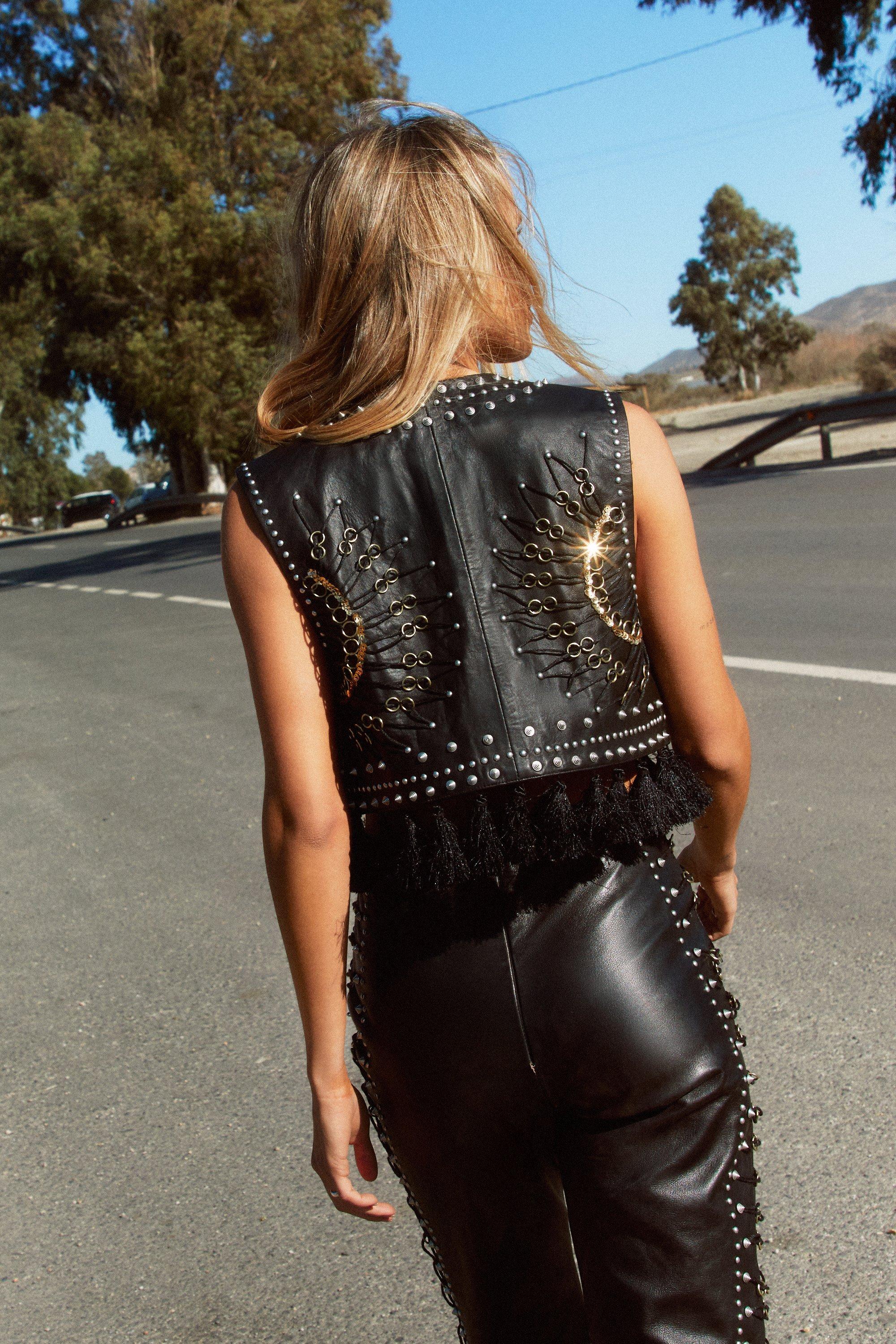 Premium Real Leather Ring Detail Vest