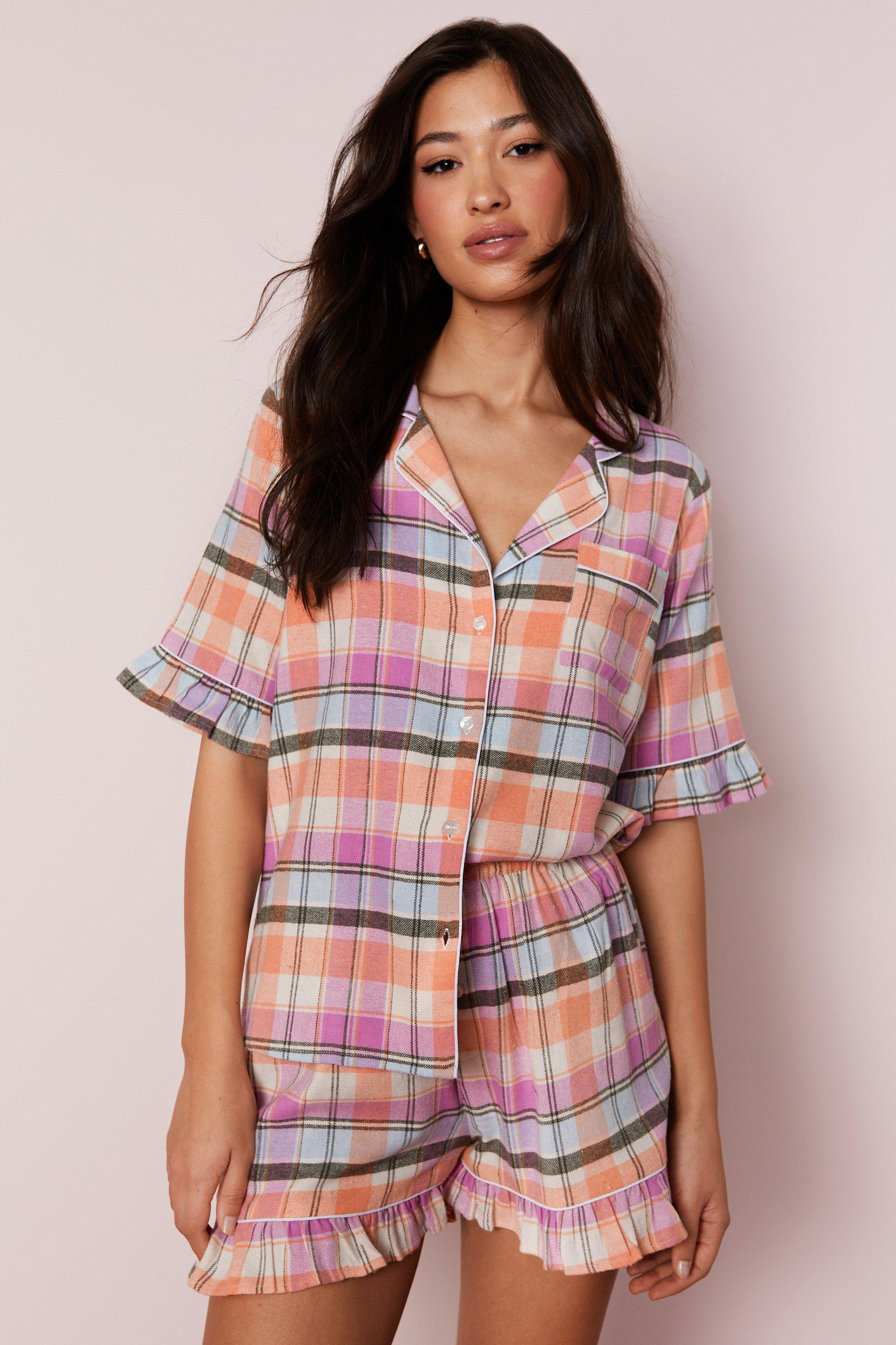 Cotton Pyjama Shorts - Pink plaid