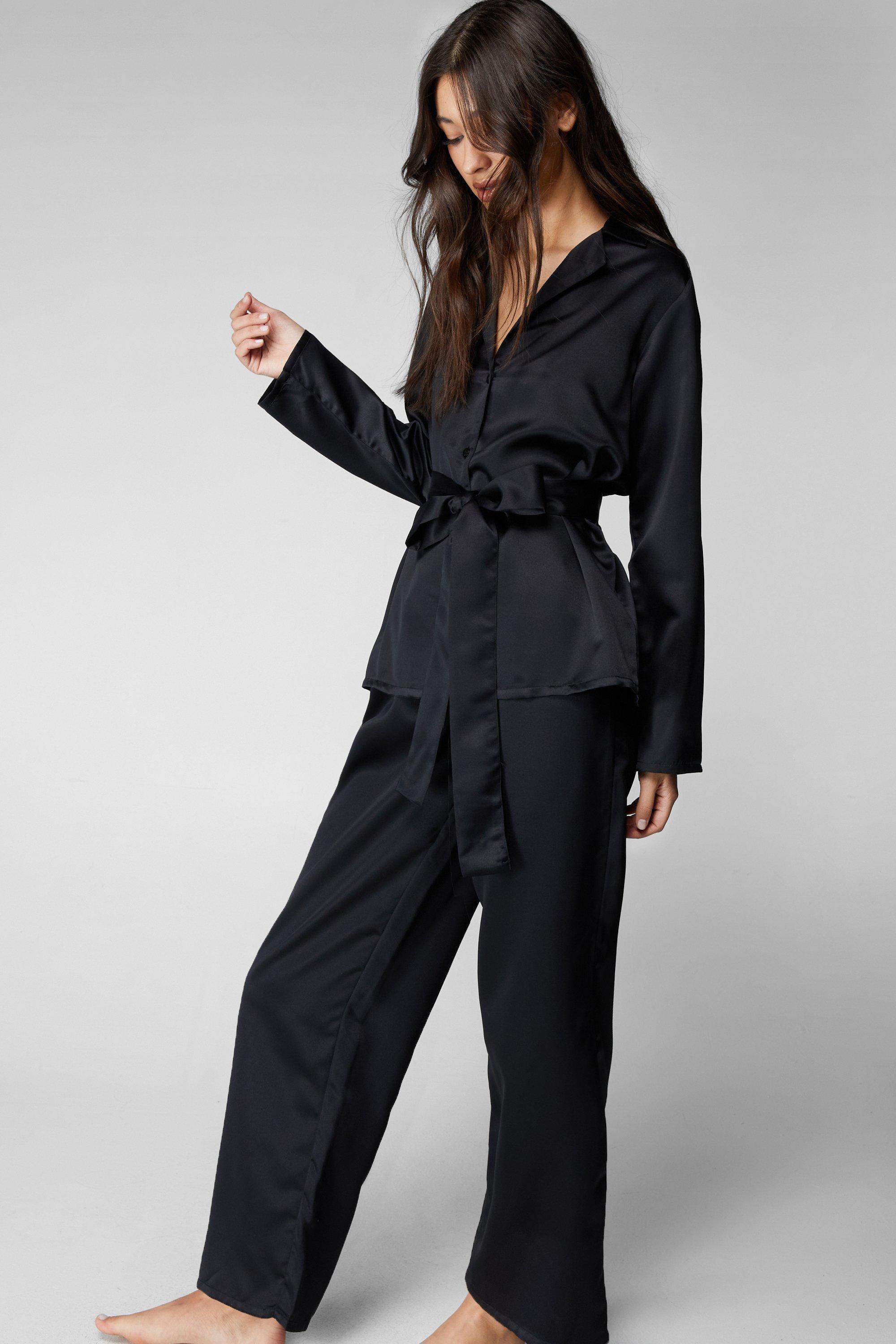 Black satin pyjama trousers new arrivals