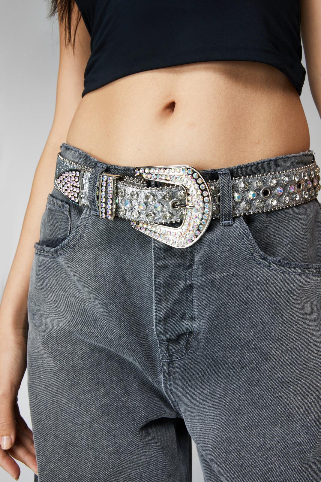 Ceinture style western à strass, Silver image number 1