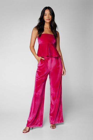 Premium Velvet Tailored Wide Leg Pants pink
