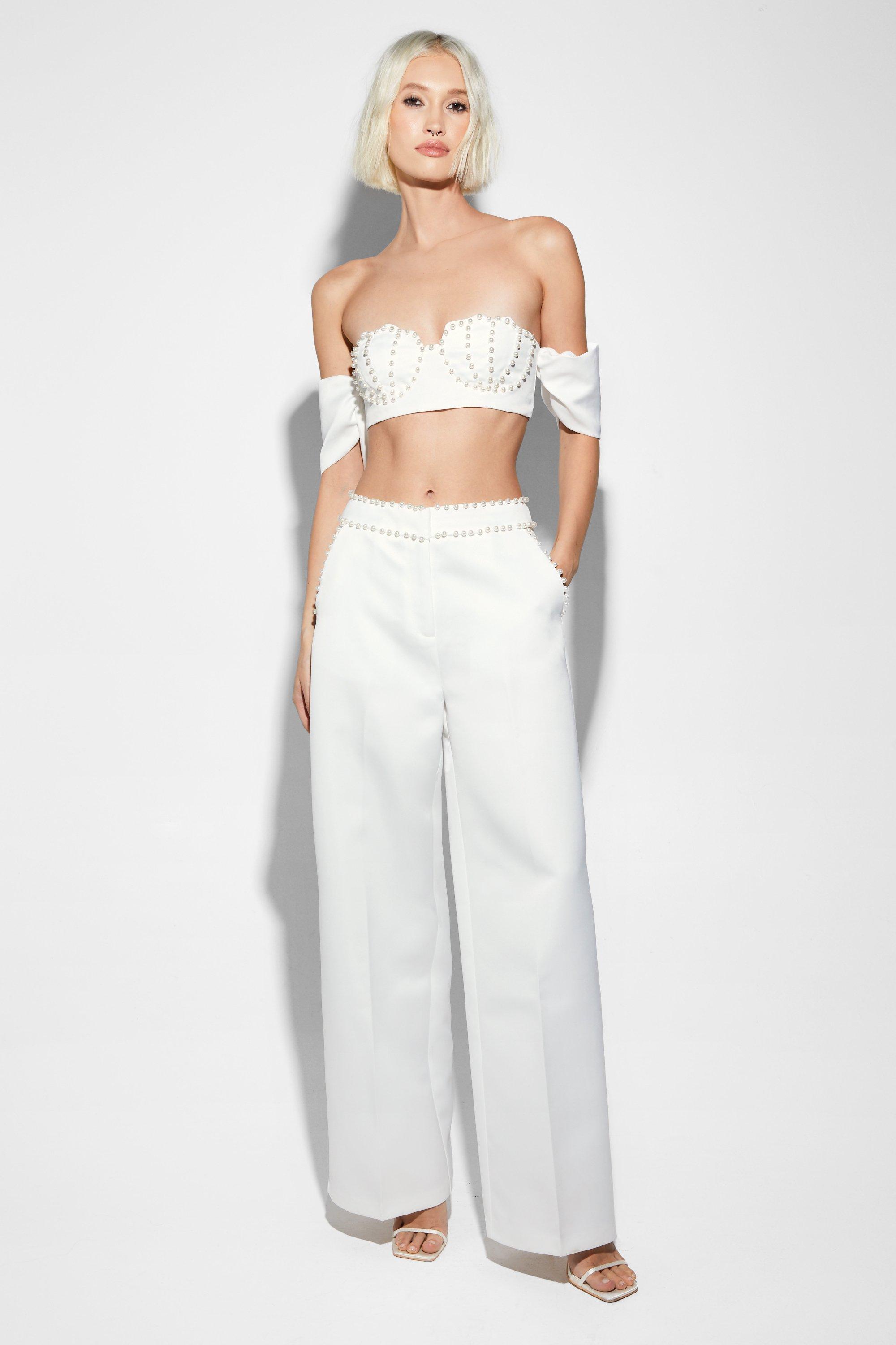 Premium Pearl Embellished Tailored Trousers
