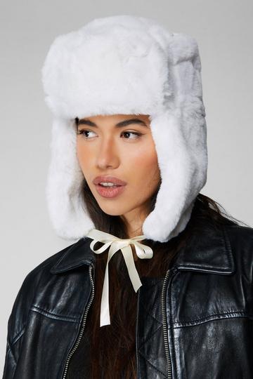 Cream White Faux Fur Trapper Hat
