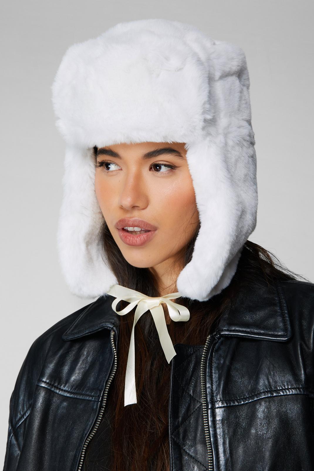 Cream Faux Fur Trapper Hat image number 1