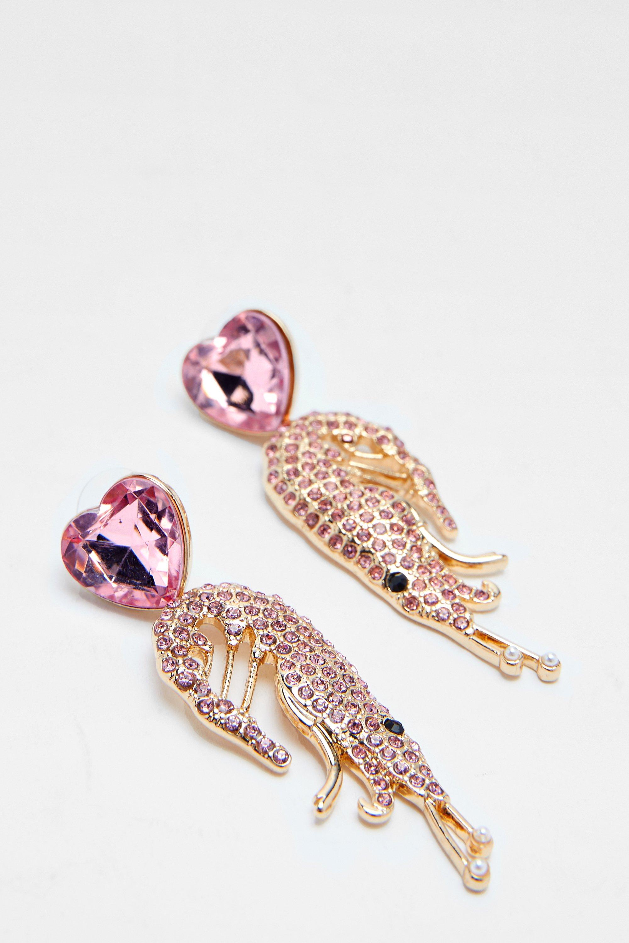 Nasty Gal Womens Diamante Shrimp Heart Jewel Drop Earrings - Pink