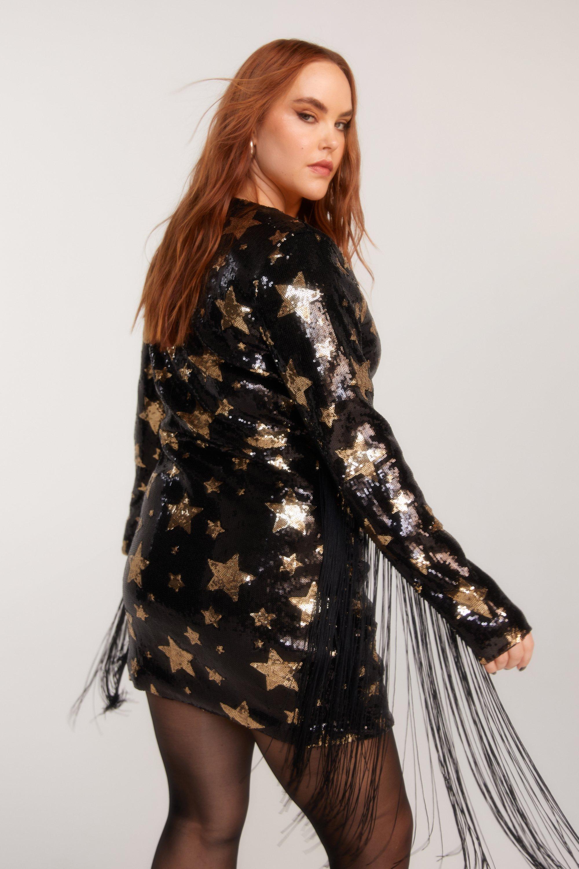 Nasty Gal Womens Moon and Stars Sequin Fringe Dress - Black