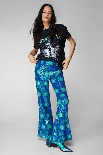 Star Sequin Flare Trousers blue