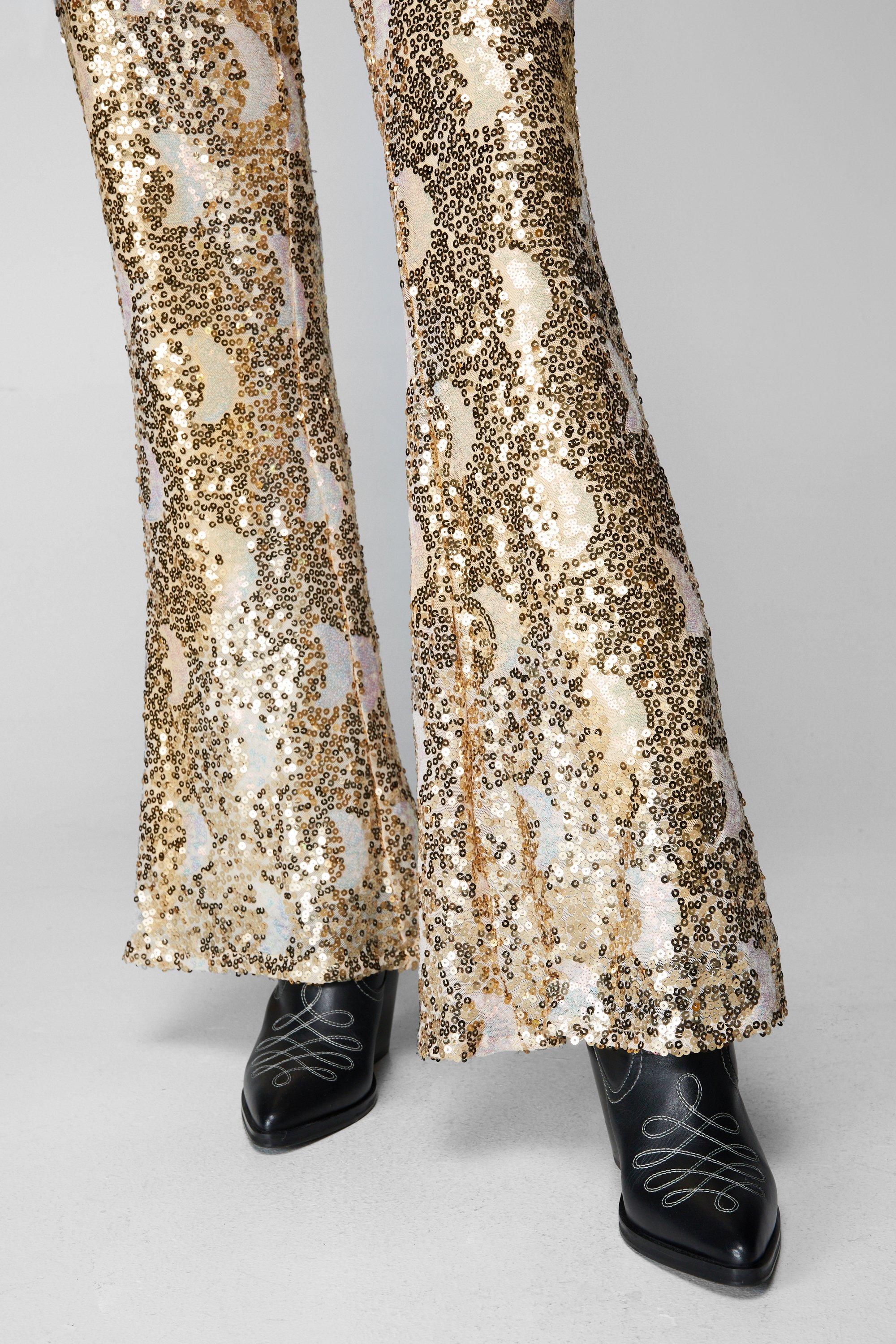 Petite Gold Sequin Wide Leg Trousers