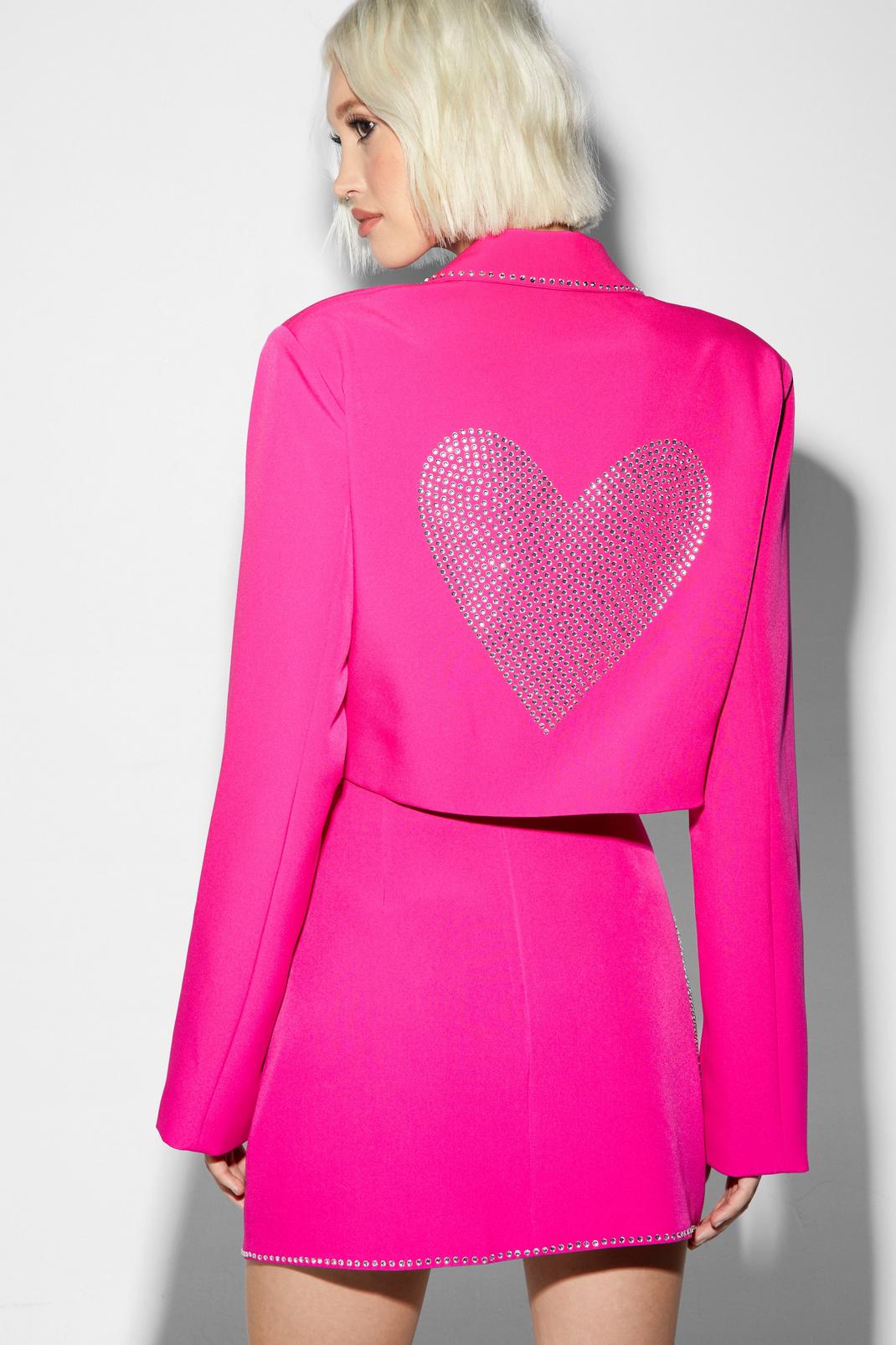 Hot pink Premium Tailored Diamante Heart Cropped Blazer image number 1
