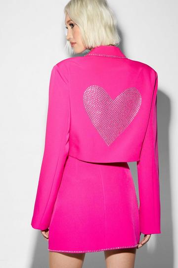 Premium Tailored Diamante Heart Cropped Blazer pink
