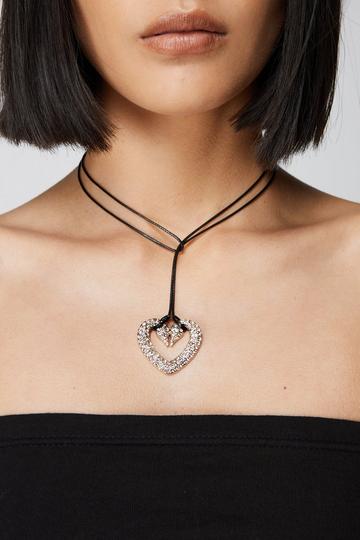 Silver Diamante Heart Rope Necklace