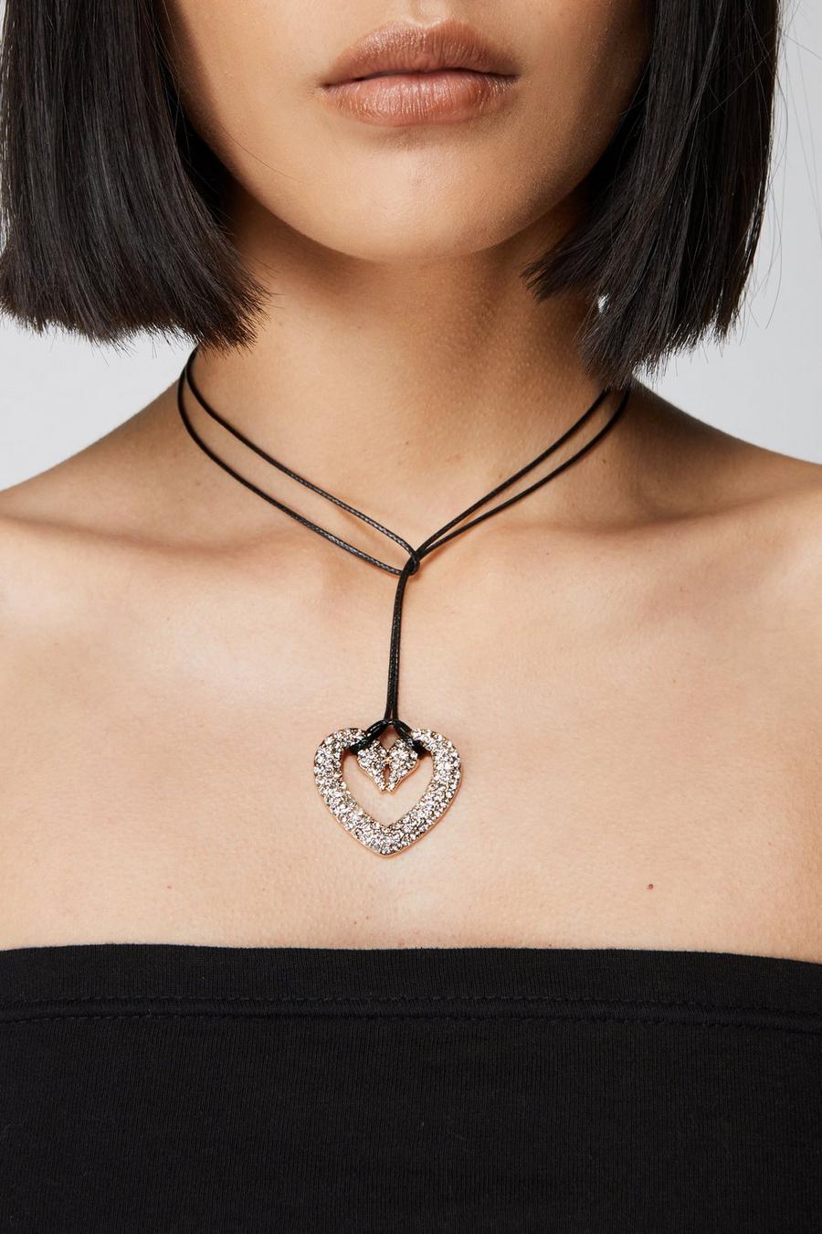 Diamante Heart Rope Necklace
