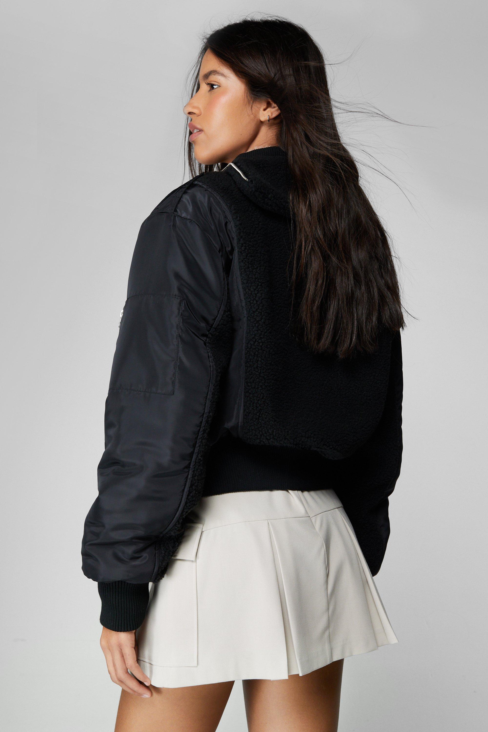 Cropped black hot sale borg jacket