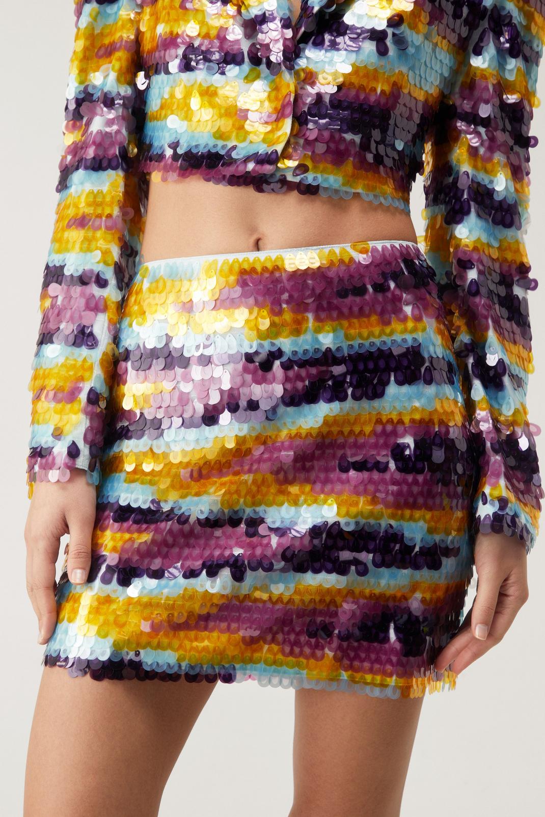 Premium Multicolor Sequin Mini Skirt, Multi image number 1