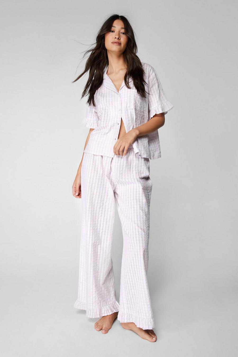 Cotton Gingham Ruffle Pajama Pants Set