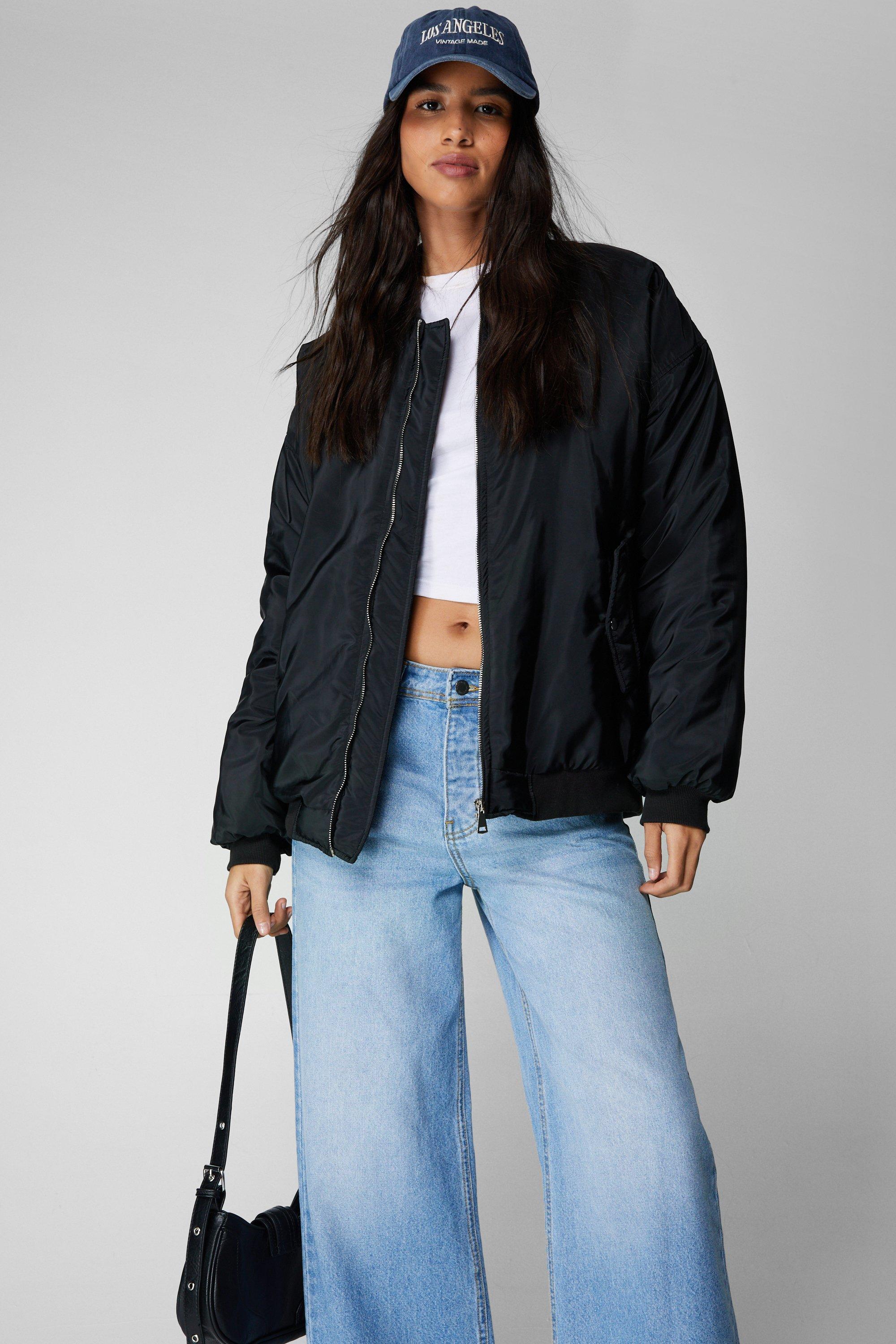 Black Oversized Bomber Jacket