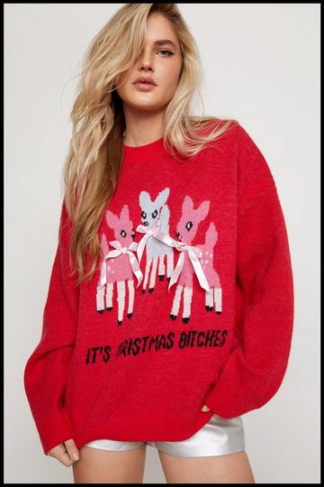 Emmy Lupin Deer Bow Christmas Sweater pink