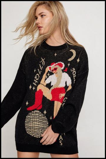 Black Emmy Lupin Disco Cowgirl Christmas Sweater