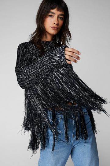 Metallic Fringe Knit Sweater black