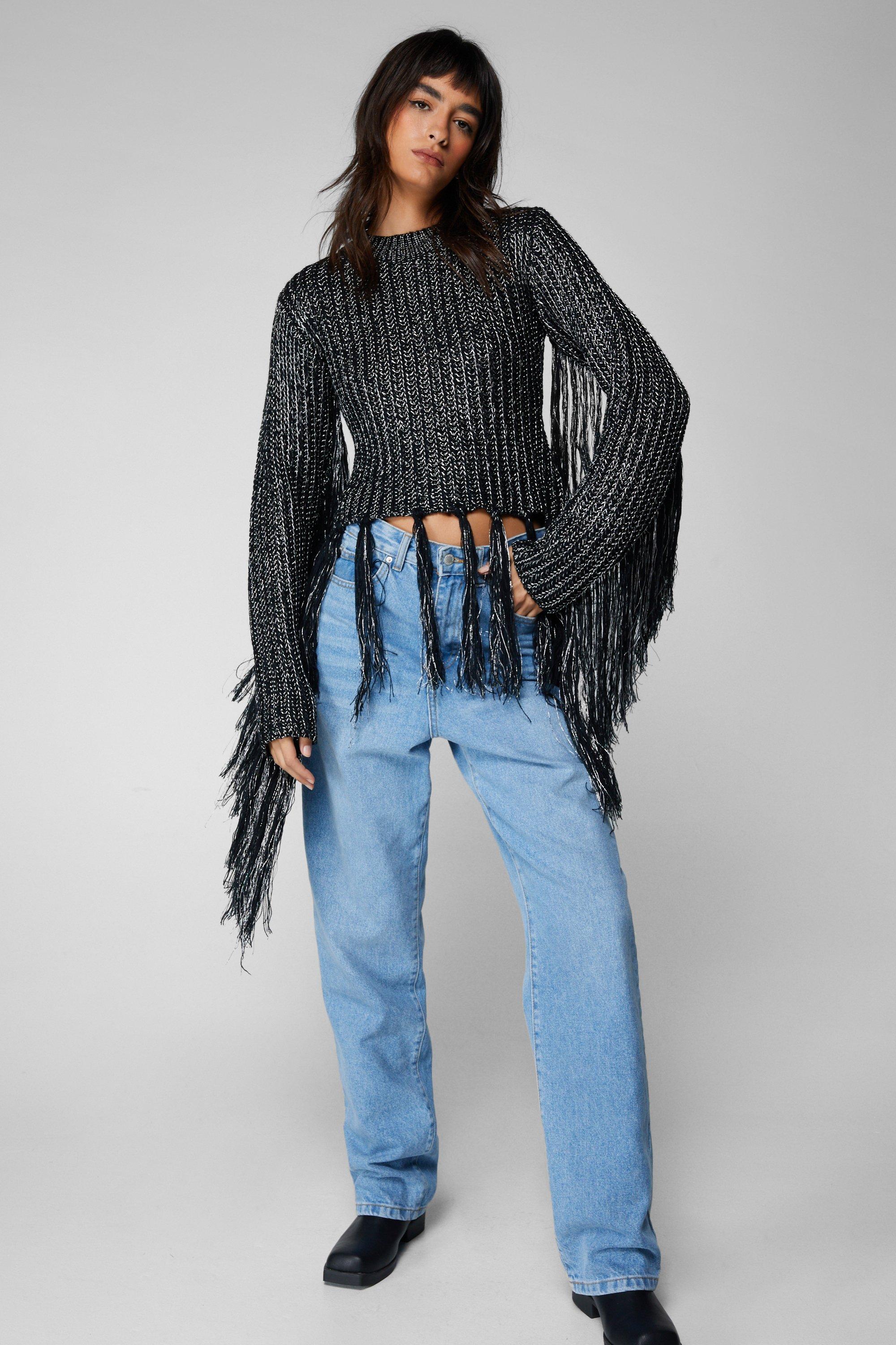 Metallic fringe sale jeans