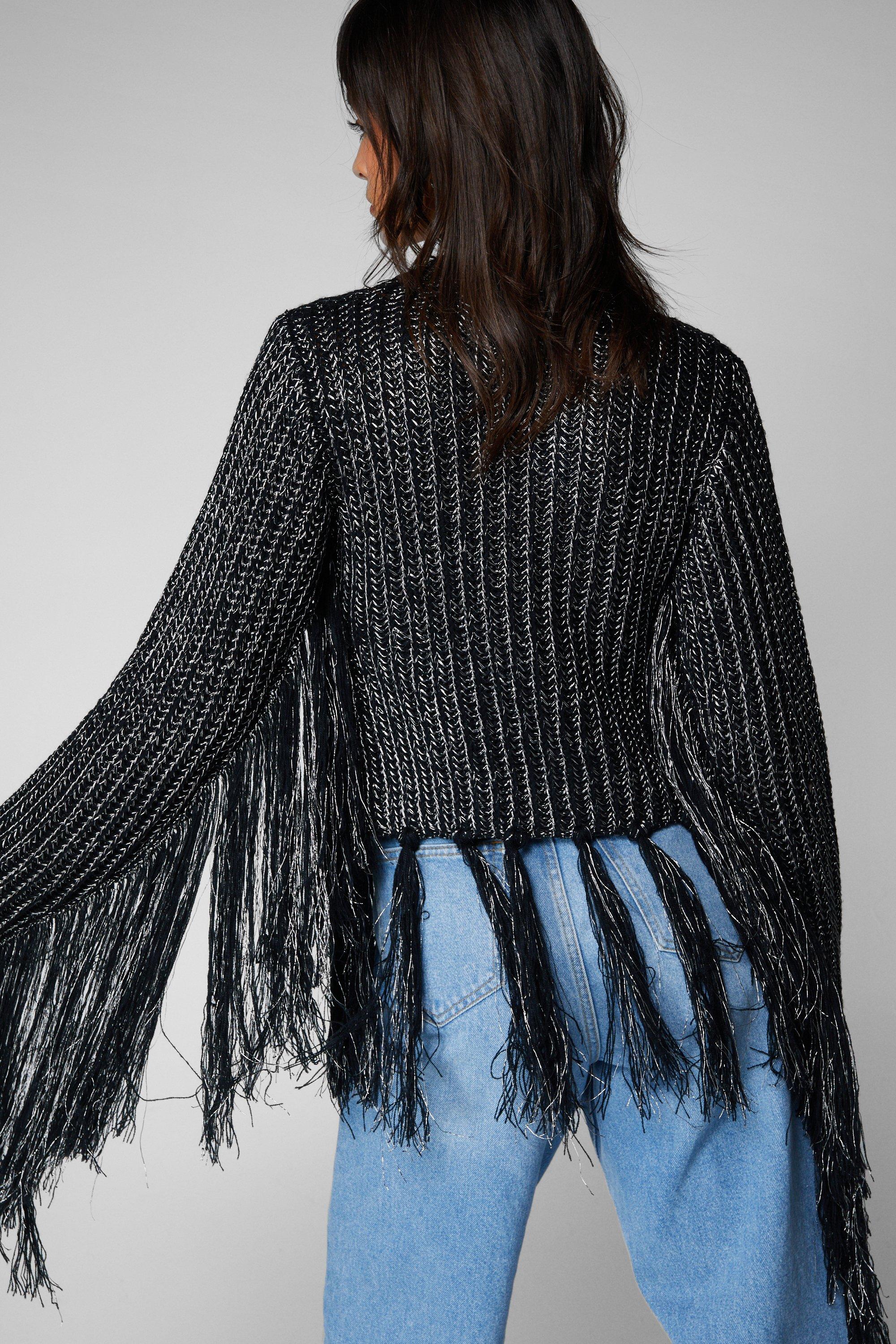 Metallic fringe cardigan hotsell