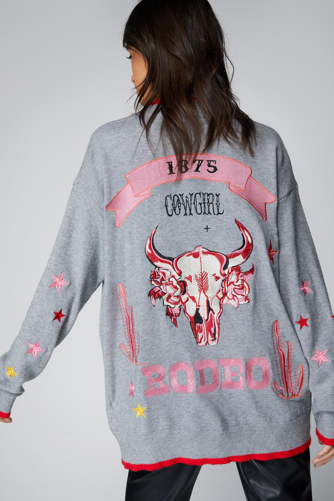 Grey marl Cowgirl Rodeo Embroidered Cardigan image number 1