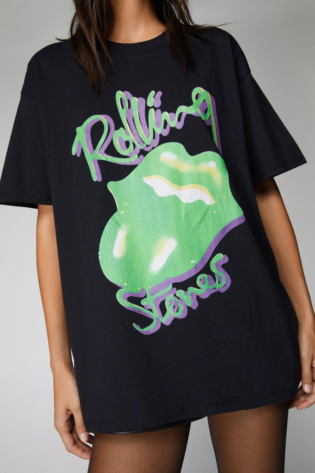 Black Rolling Stones Green Oversized Graphic T-shirt image number 1