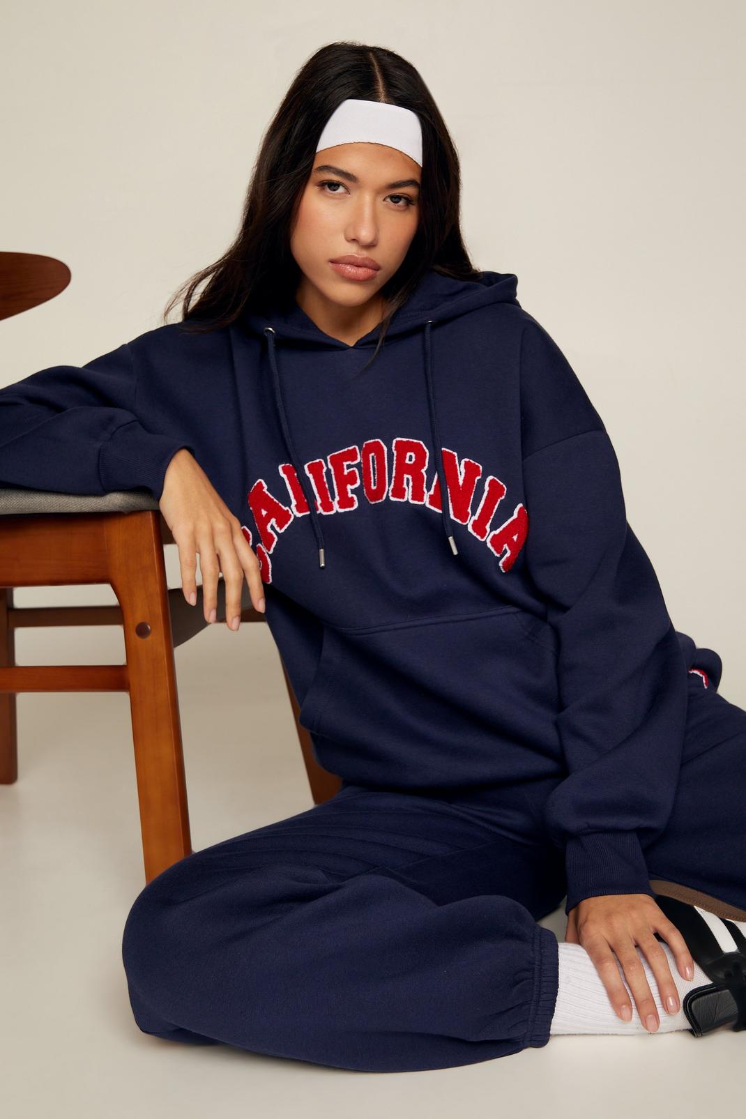 Navy California Graphic Oversized Hoodie image number 1