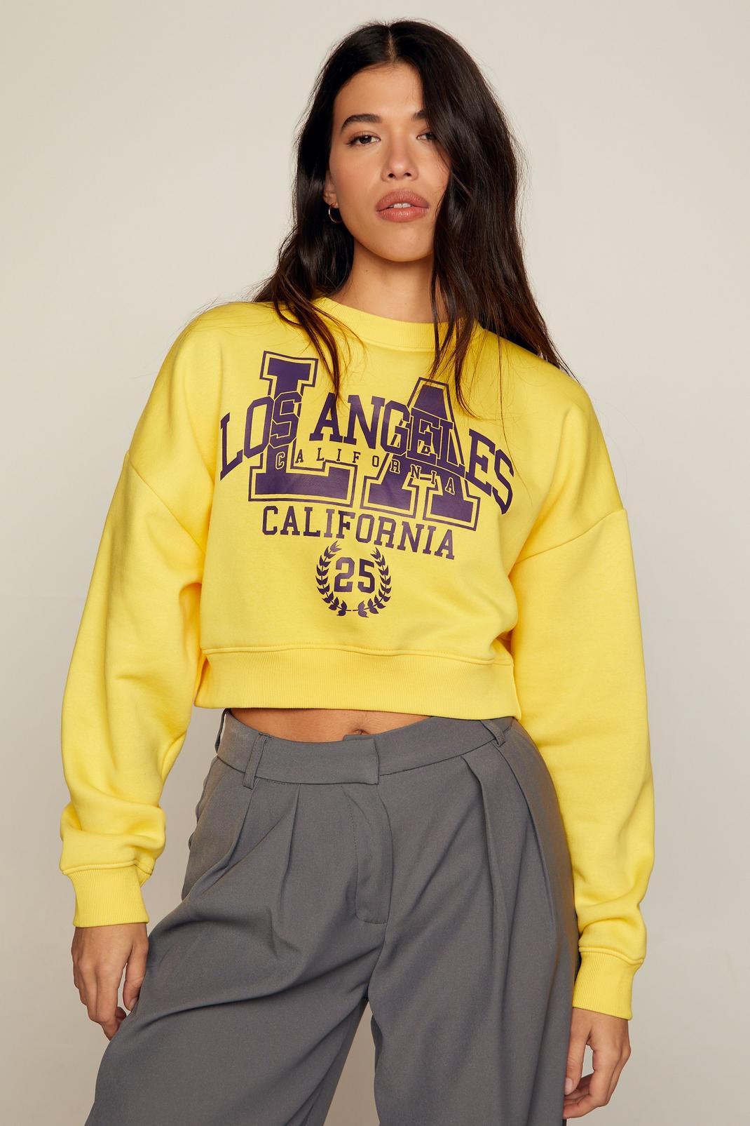 Yellow Los Angeles Graphic Cropped Sweatshirt image number 1
