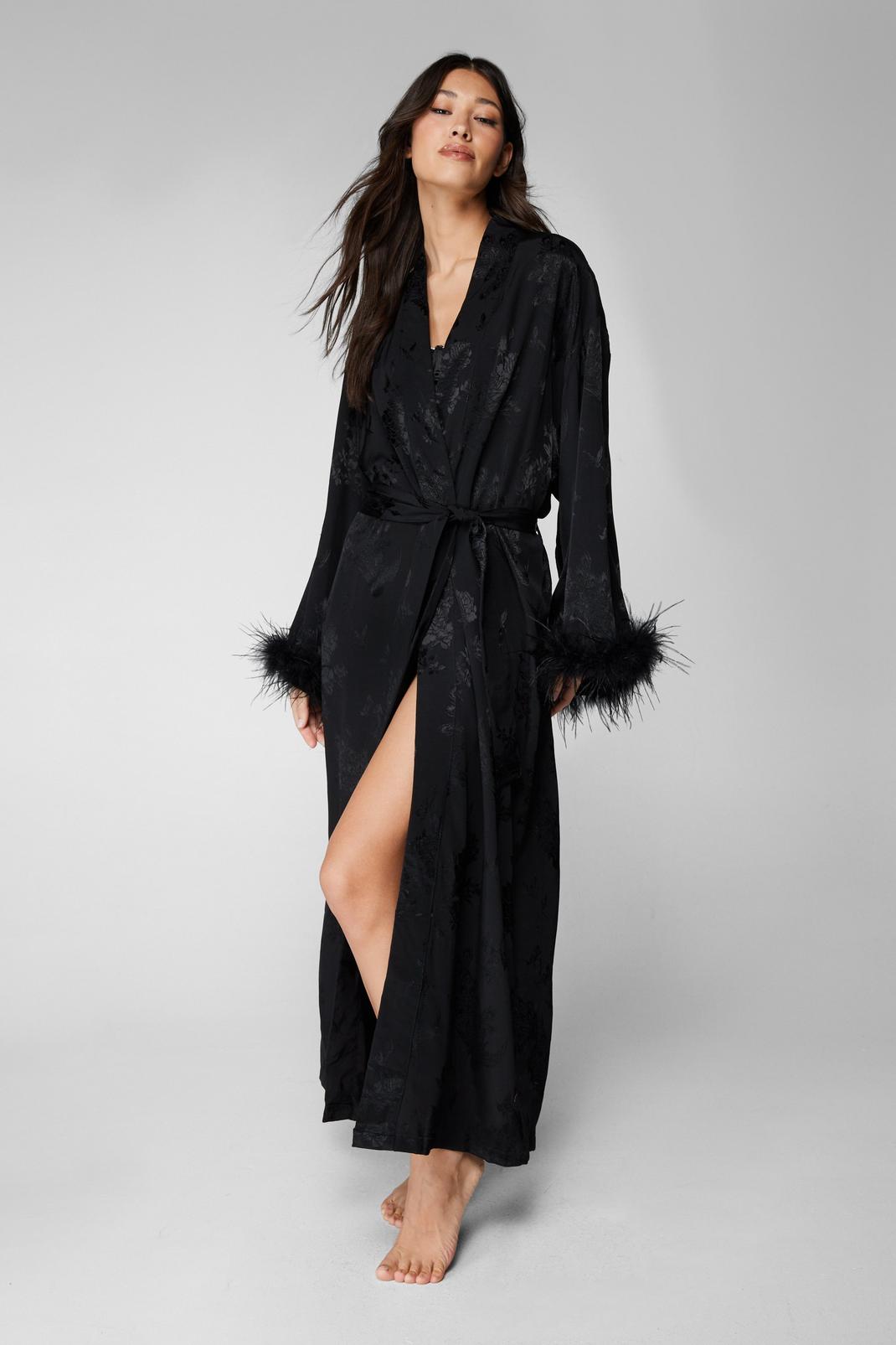 Black Premium Jacquard Feather Robe image number 1