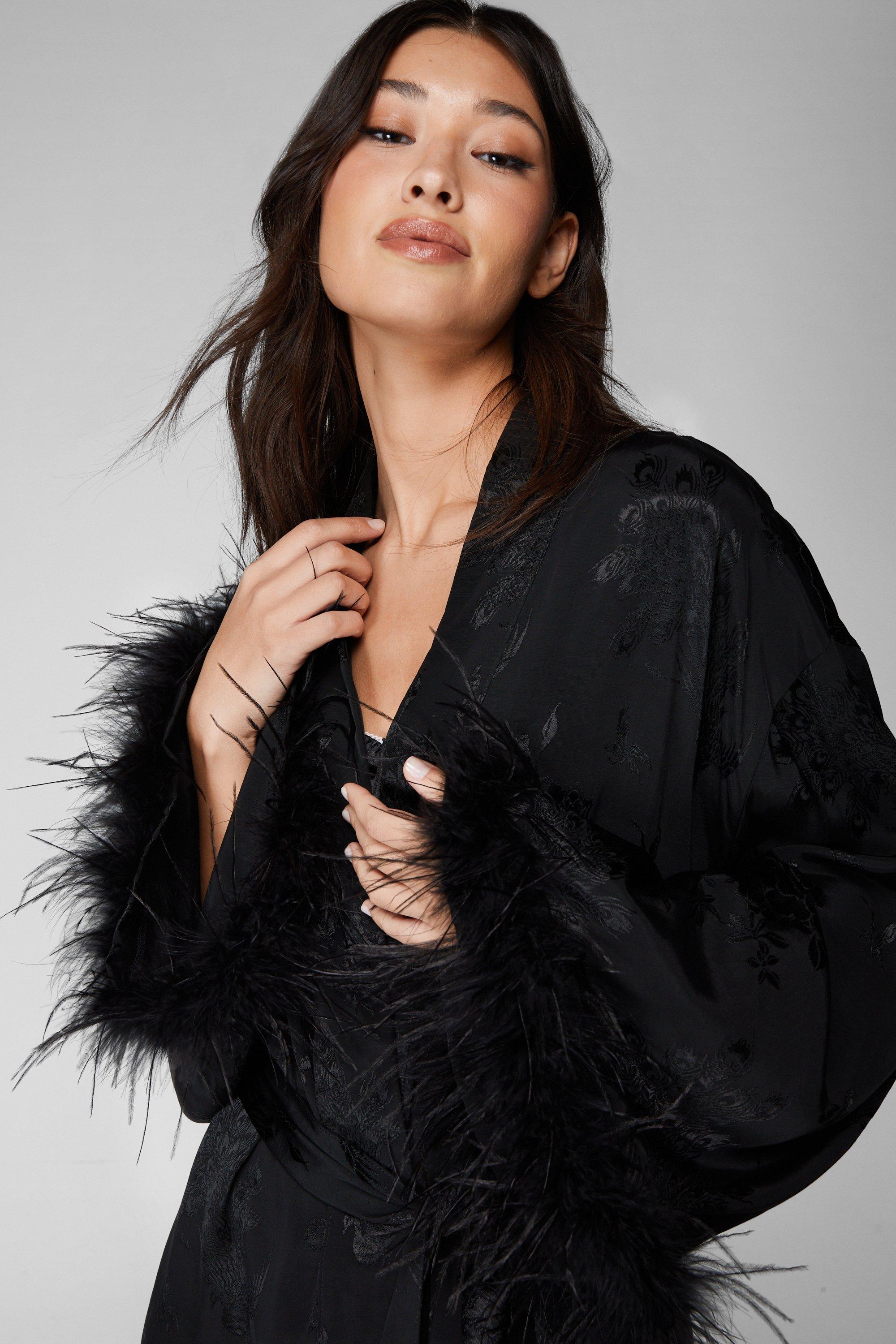 Long black feather robe hotsell